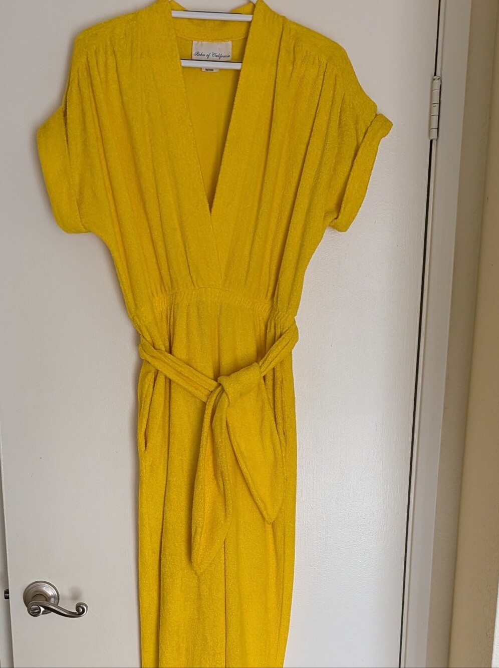 VTG Robes Of California Sunshine Yellow V-Neck Belted Terrycloth Jumpsuit 70's